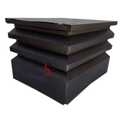 Grey chimney with square base and inspection opening