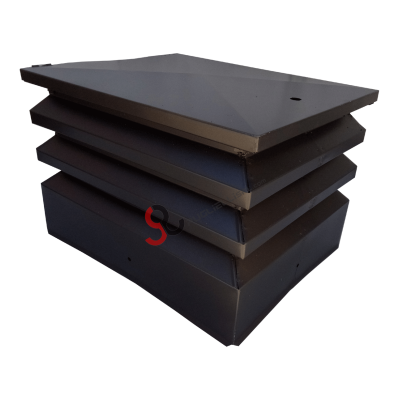 Grey chimney with square base and inspection opening